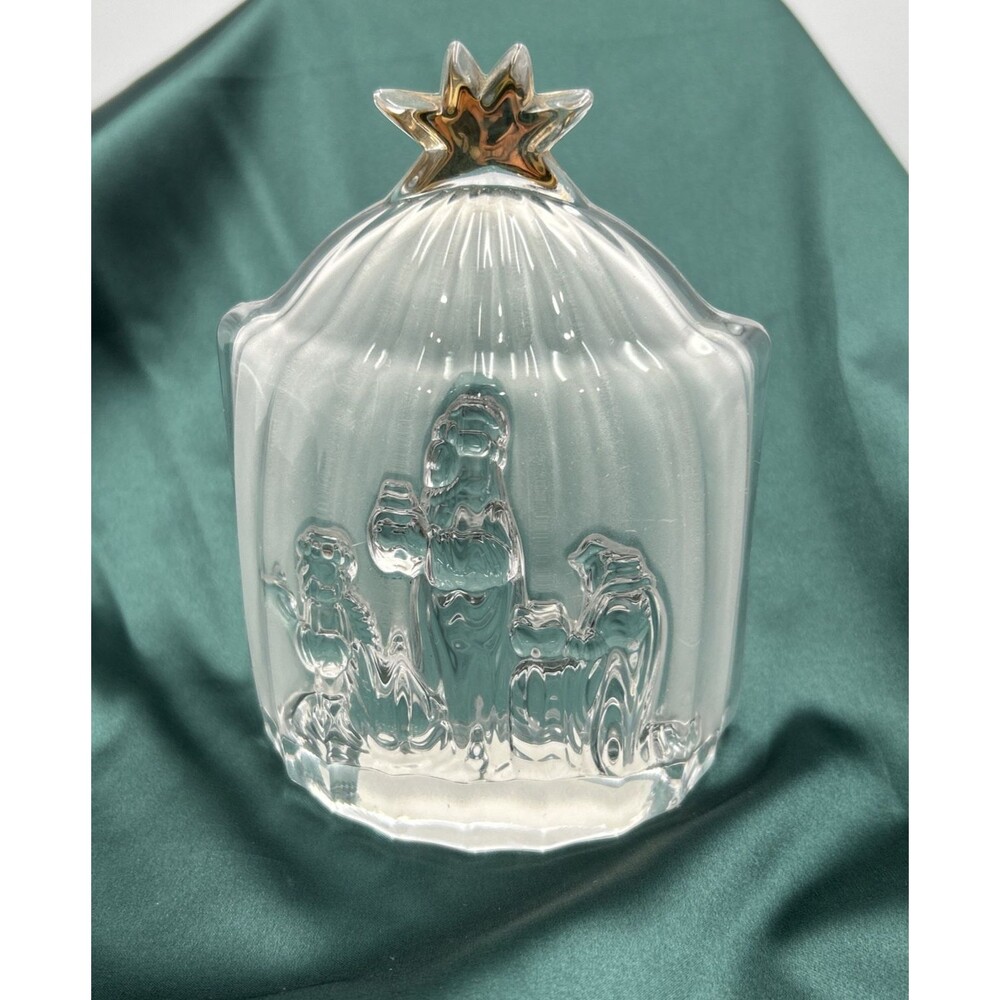 Mikasa Golden Stars Three Kings Crystal Nativity Votive Holder Sculpture Germany